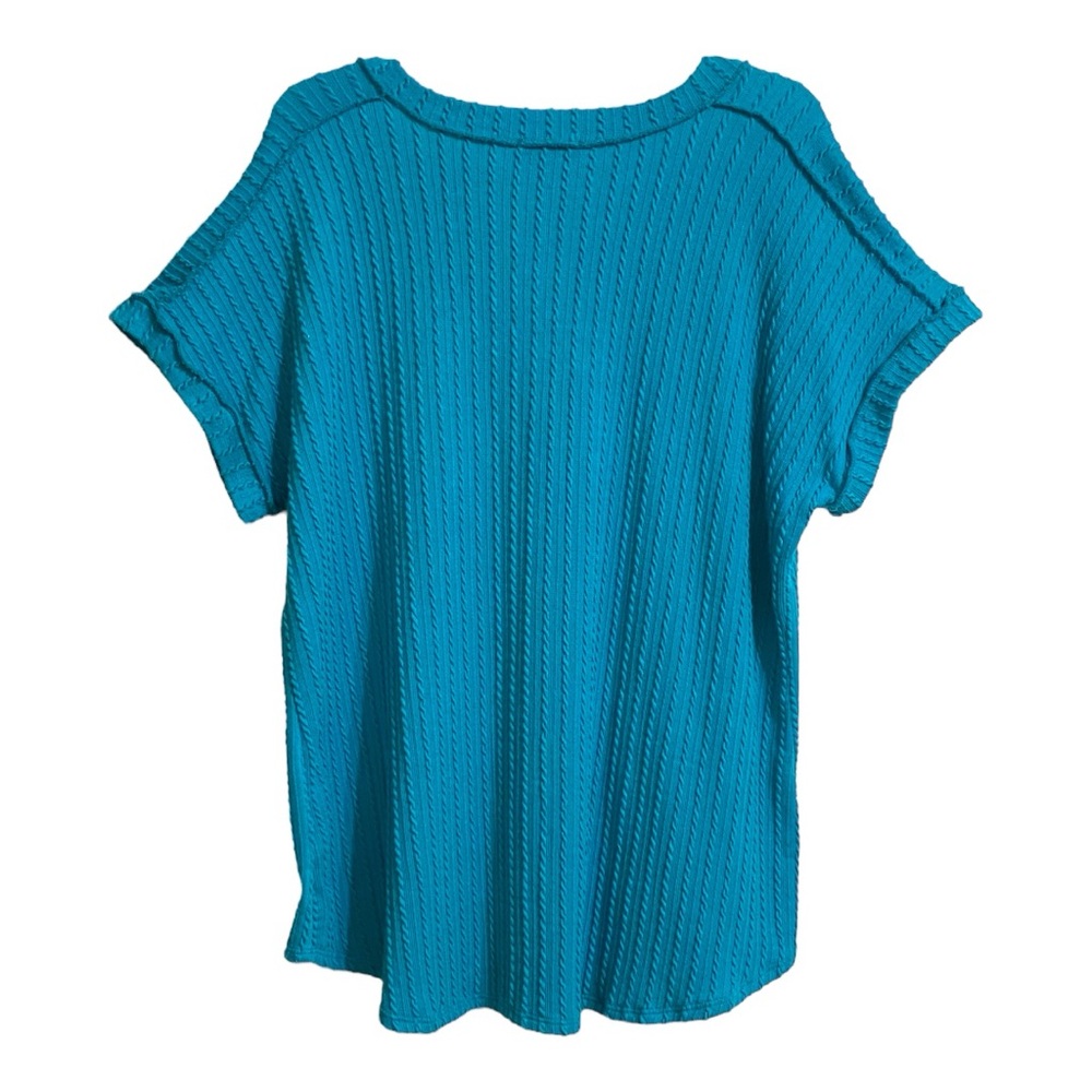 HEIMISH Blue Cuffed Sleeve Ribbed Top 1X - Picture 2 of 6